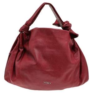 Furla Red Leather Clay Pack Knotted Handle Hobo