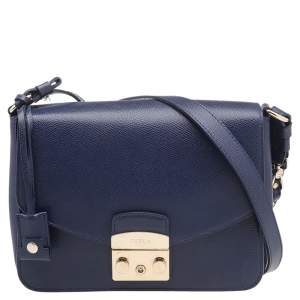 Pre Owned Furla Blue Leather Metropolis Shoulder Bag