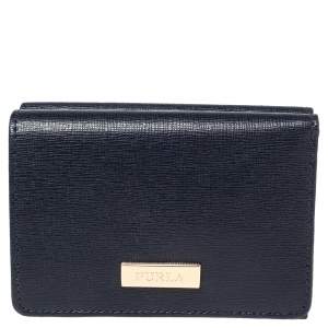 Pre Owned Furla Navy Blue Leather Trifold Wallet
