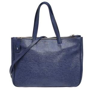 Pre Owned Furla Navy Blue Leather Large Lotus Tote