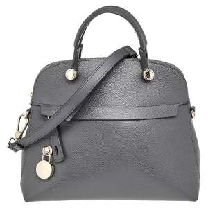 Pre Owned Furla Grey Leather Small Piper Satchel