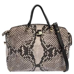 Pre Owned Furla Black-Grey Python Embossed Leather Small Piper Cartella Satchel