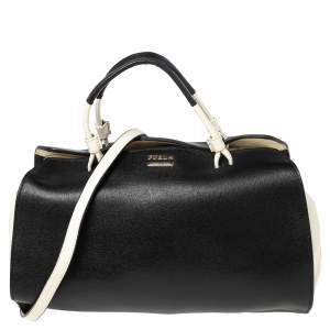 Pre Owned Furla Black/White Leather Convertible Satchel