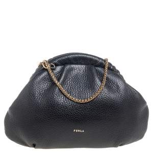 Pre Owned Furla Black Leather Chain Clutch