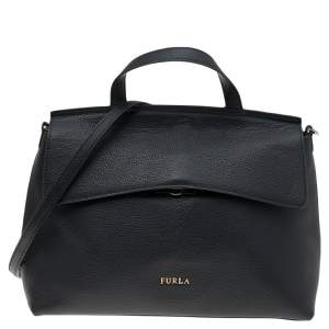 Pre Owned Furla Black Leather Top Handle Bag