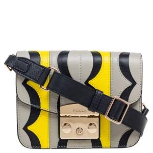 Pre Owned Furla Tri-Color Cut Out Leather Metropolis Crossbody Bag