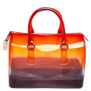 Pre Owned Furla Red/Black Rubber Medium Candy Satchel
