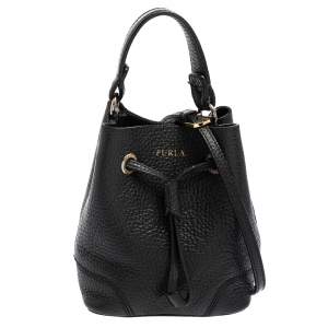 Pre Owned Furla Black Leather Mini Stacy Bucket Bag
