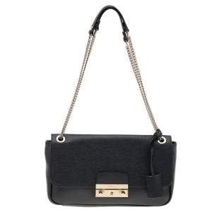 Pre Owned Furla Black Leather Julia Chain Shoulder Bag