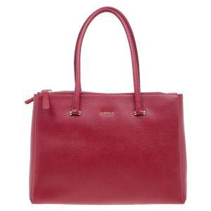 Pre Owned Furla Red Textured Leather Large Lotus Tote
