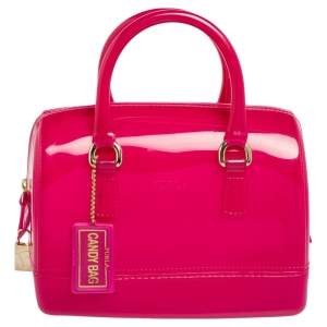 Pre Owned Furla Dark Pink Rubber Small Candy Satchel