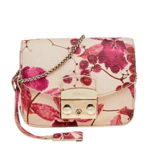 Pre Owned Furla Rose Pink Leather Mini Metropolis Chain Shoulder Bag