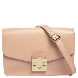 Pre Owned Furla Moonstone Leather Small Metropolis Crossbody Bag