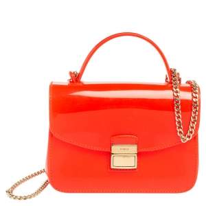 Pre Owned Furla Coral Red Rubber Candy Top Handle Bag
