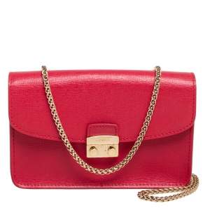 Pre Owned Furla Red Leather Metropolis Chain Shoulder Bag