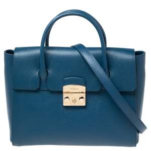 Pre Owned Furla Blue Leather Metropolis Tote
