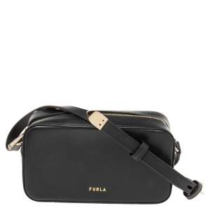 Pre Owned Furla Black Leather Zipped Crossbody Bag 