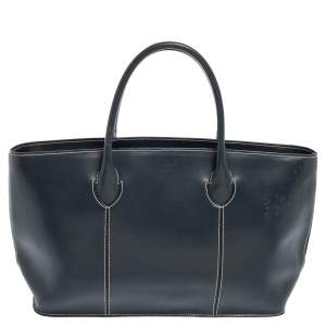 Pre Owned Furla Navy Blue Leather Tote