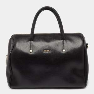 Furla Black Leather Medium Boston Bag