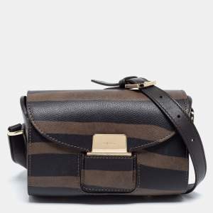 Pre Owned Furla Black/Green Zebra Print Leather Crossbody Bag