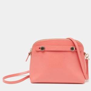 Pre Owned Furla Pink Textured Leather Mini Piper Crossbody Bag
