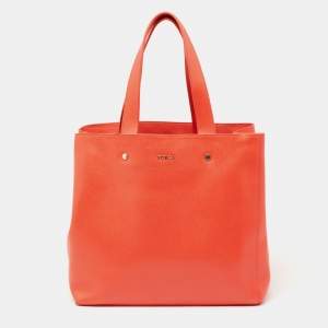 Pre Owned Furla Orange Leather Tote