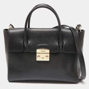 Pre Owned Furla Black Leather Metropolis Tote