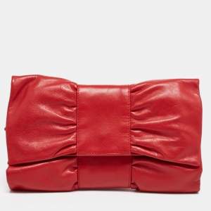 Pre Owned Furla Red Leather Bow Clutch