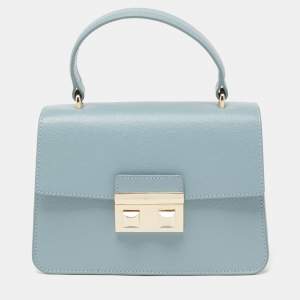 Pre Owned Furla Light Blue Leather Bella Top Handle Bag