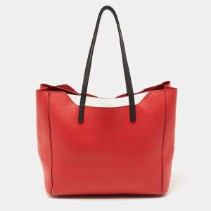 Pre Owned Furla Red/Black Soft Leather Fantasia Snap Tote