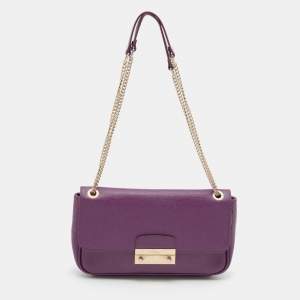 Pre Owned Furla Purple Leather Julia Chain Shoulder Bag