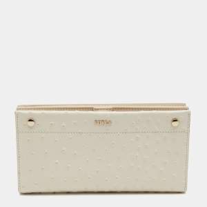 Pre Owned Furla Cream Ostrich Embossed Leather Continental Wallet