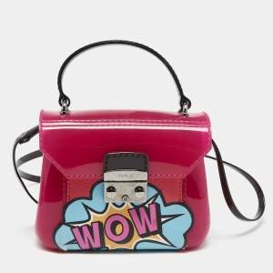 Pre Owned Furla Pink/Black Rubber and Leather Wow Candy Bon Bon Crossbody Bag