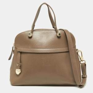 Pre Owned Furla Dark Beige Leather Piper Dome Satchel