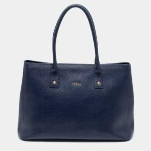 Pre Owned Furla Blue Leather Linda Tote