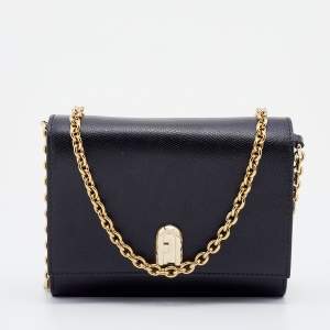 Pre Owned Furla Black Leather Mini 1927 Nero Crossbody Bag