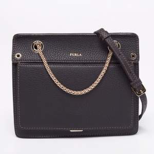 Pre Owned Furla Dark Brown Leather Mini Crossbody Bag