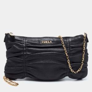 Pre Owned Furla Black Leather Chain Crossbody Bag