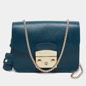 Pre Owned Furla Green Leather Mini Metropolis Shoulder Bag