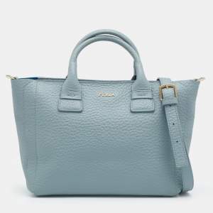 Pre Owned Furla Cadet Blue Leather Linda Tote