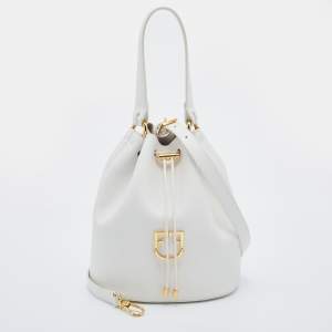Pre Owned Furla White Leather Corona Drawstring Bucket Bag