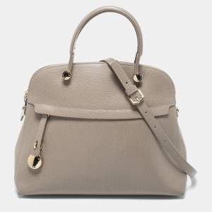 Pre Owned Furla Grey Leather Piper Dome Satchel