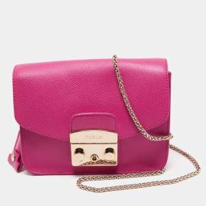 Furla Pink Leather Mini Metropolis Chain Crossbody Bag