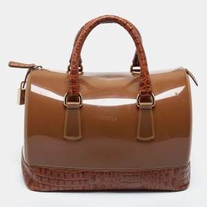 Furla Brown Embossed Leather and Rubber Medium Candy Satchel