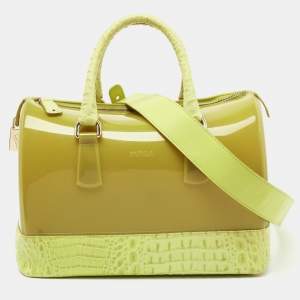 Furla Light Green Rubber and Croc Embossed Leather Candy Bag
