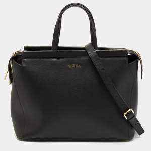 Furla Black Leather Top Zip Tote