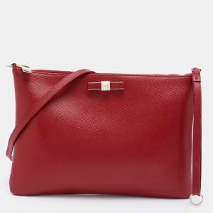 Pre Owned Furla Red Leather Zip Crossbody Bag 