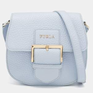 Furla Light Blue Leather Flap Crossbody Bag 