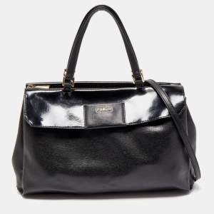 Furla Black Patent and Leather Top Handle Bag