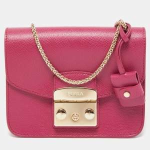 Furla Magenta Pink Leather Mini Metropolis Crossbody Bag